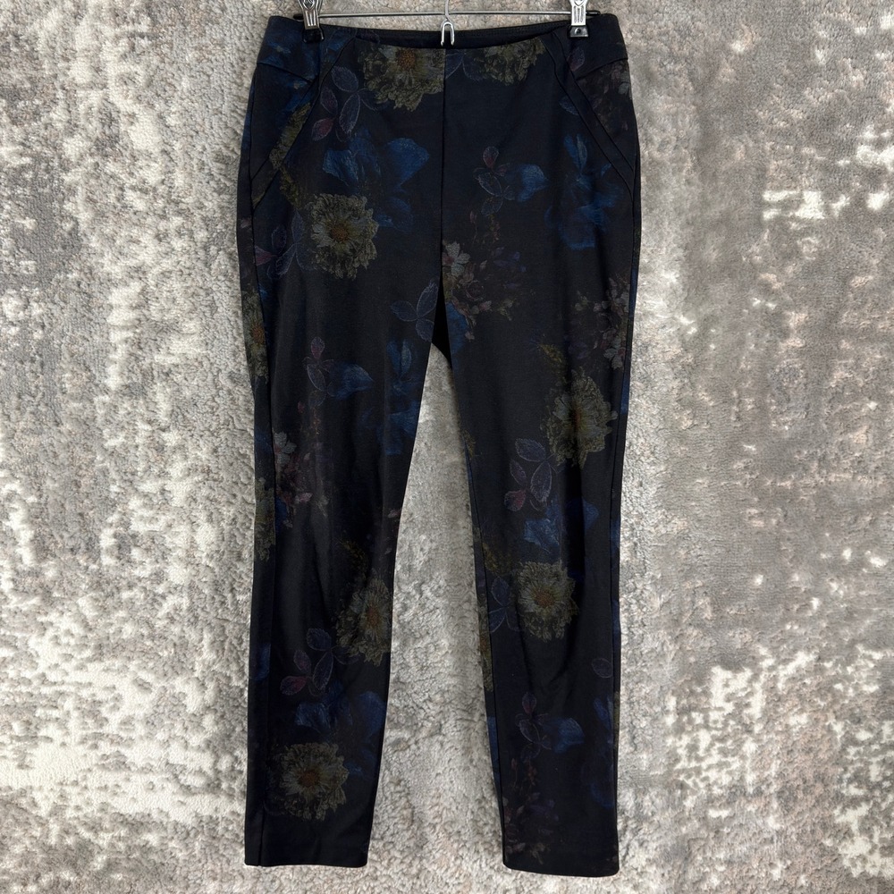 Soft Surroundings Petites Size Sp Floral Print Pull On Ankle Pants Black Women
